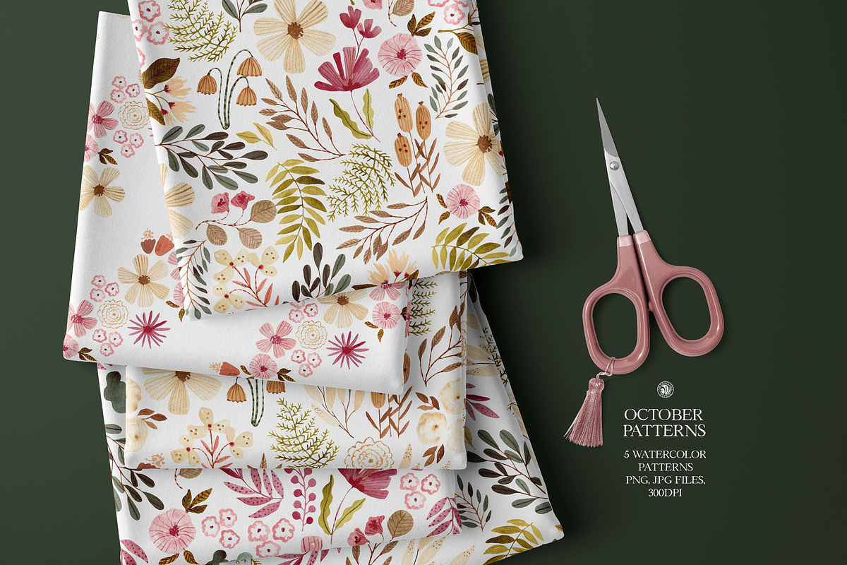 October Watercolor Patterns Set, a Pattern Graphic by Webvilla Studio (Photo 2 of 10)