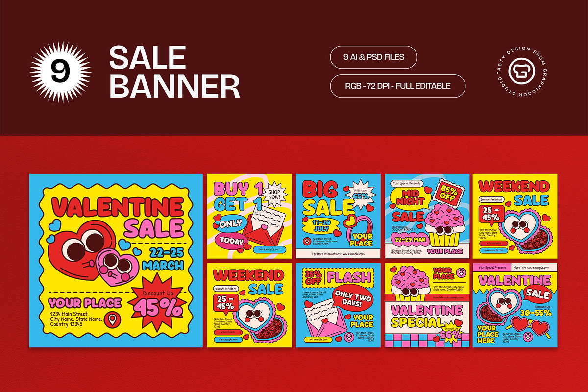 Red Yellow Valentine Sale Banner, an UI Kit Template by graphicook (Photo 1 of 4)