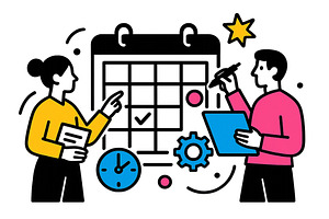 Professionals discussing schedule, a Person Illustration by ZinetroN