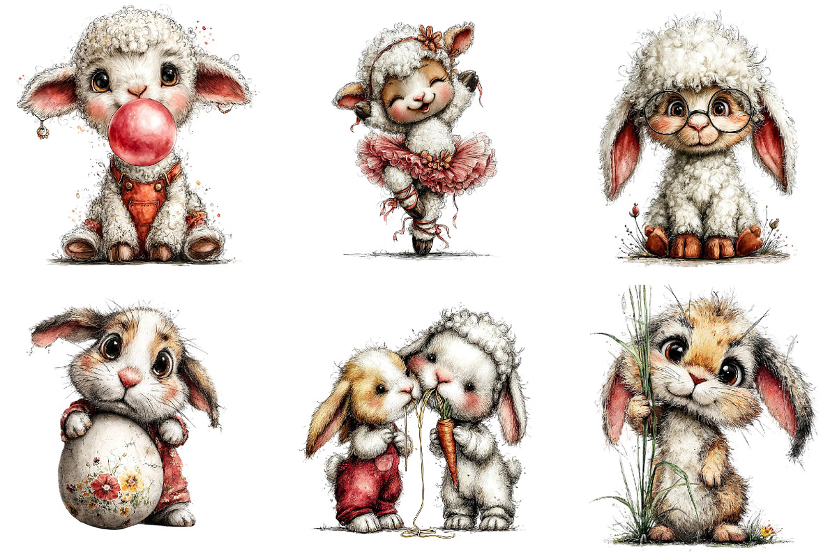 Funny Easter Lamb Bunny Clipart, an Illustration by DreamArtGraphic (Photo 4 of 5)
