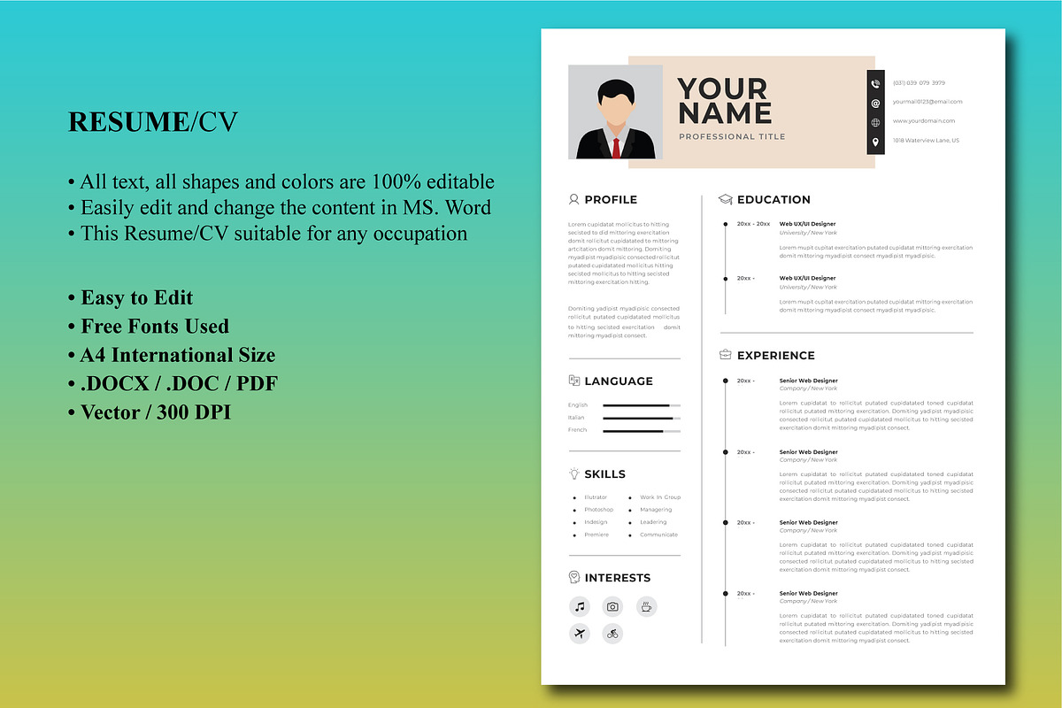 New Modern Resume/CV Template, a Resume Template by Blue Digital Studio (Photo 2 of 2)