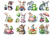 Bunnies with Frogs Clipart, a Graphic by CitraGraphics (Thumbnail 3 of 3)