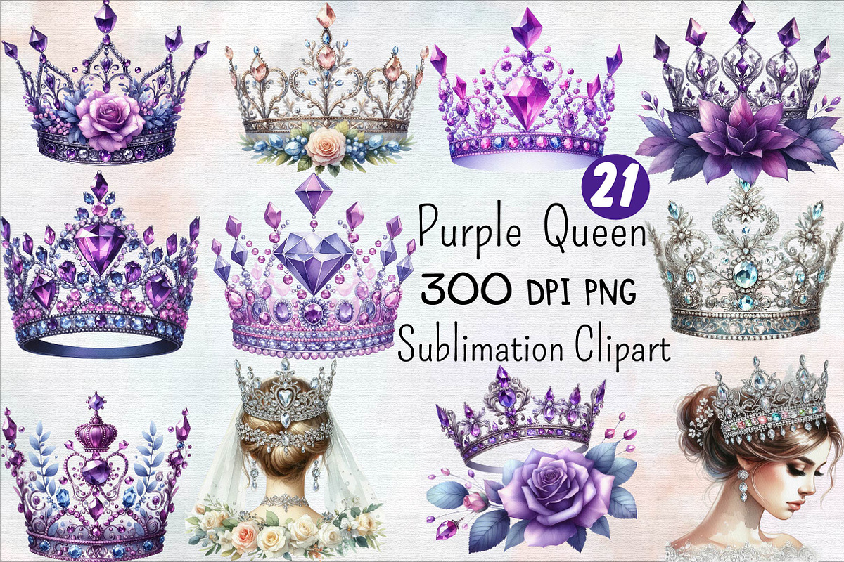 Purple Diamond Queen Tiara Sublimat, an Illustration by SVGArt (Photo 9 of 9)