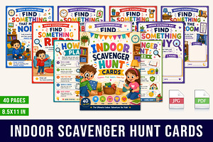 Indoor Scavenger Hunt Cards, a Stationery Template by Designmela01