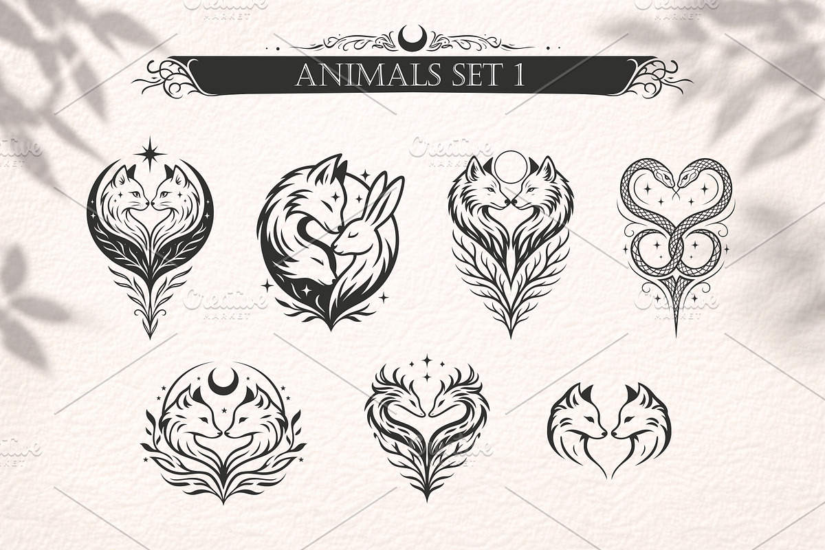 Heartful Animals - Tattoo Vector Set, an Object Illustration by Christine Krahl (Photo 3 of 16)