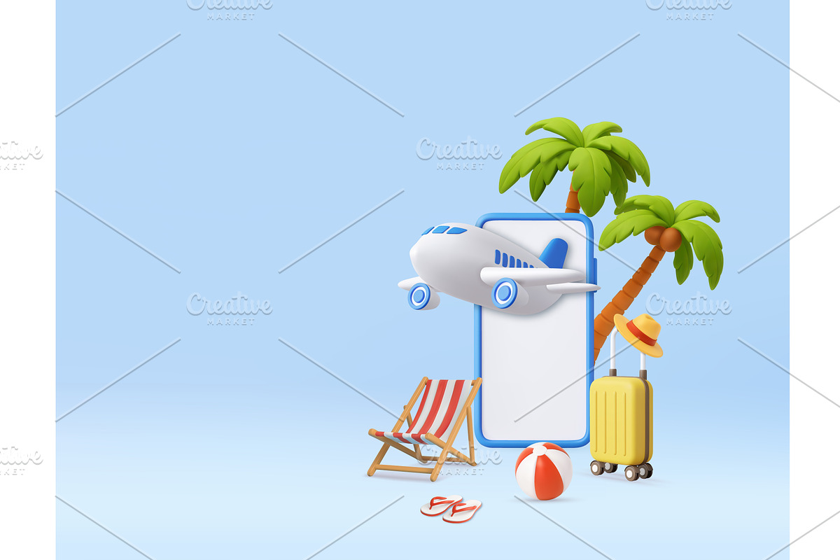 3D Online Travel Booking with, a Transportation Illustration by ModVector