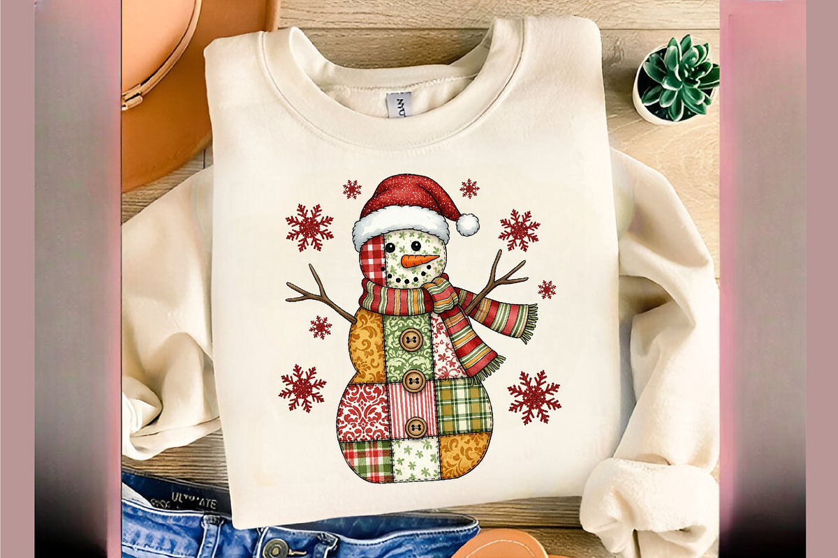 Patchwork Christmas Snowman PNG, an Illustration by SinaCreation (Photo 3 of 7)