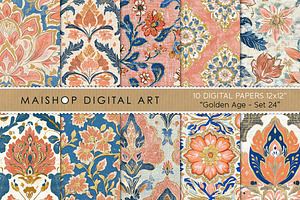 Blue Orange Floral Seamless Patterns, a Pattern Graphic by Maishop