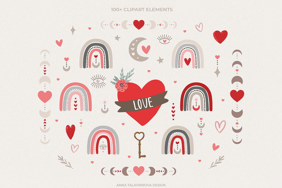 Boho Valentine's Day pattern clipart, a Food Illustration by Cozy pattern shop (Photo 2 of 9)