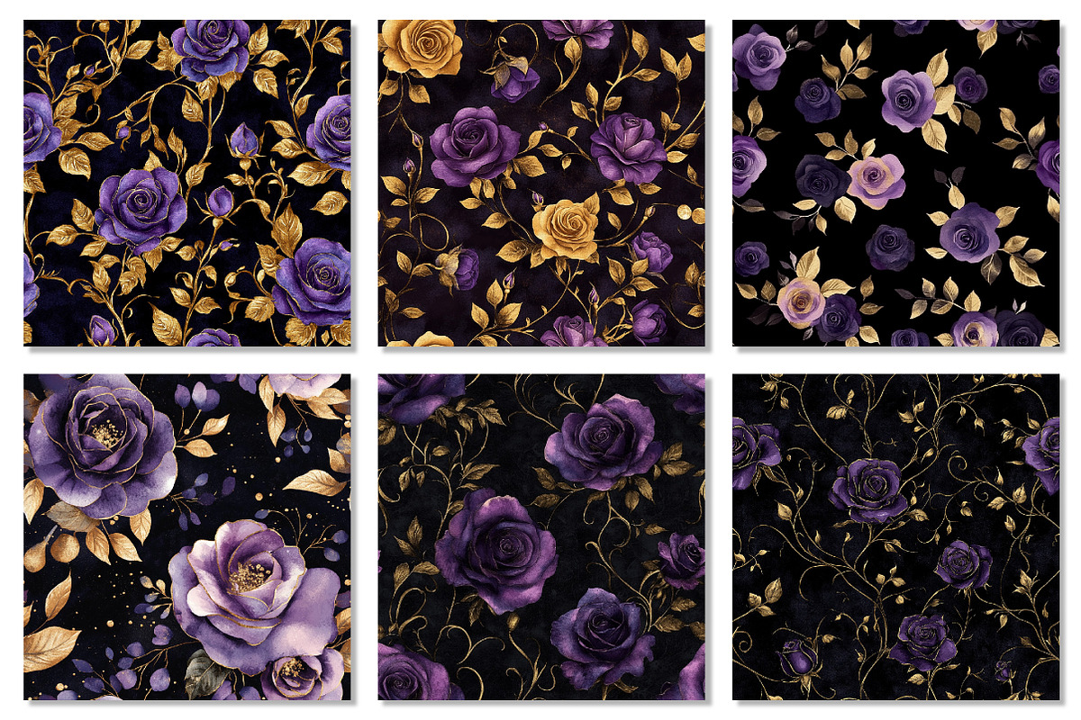 Purple & Gold Rose Digital Paper, a Texture Graphic by Dream Creation (Photo 3 of 7)