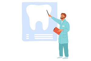 Dentist in robe talks about, a Healthcare Illustration by Vectorbuum