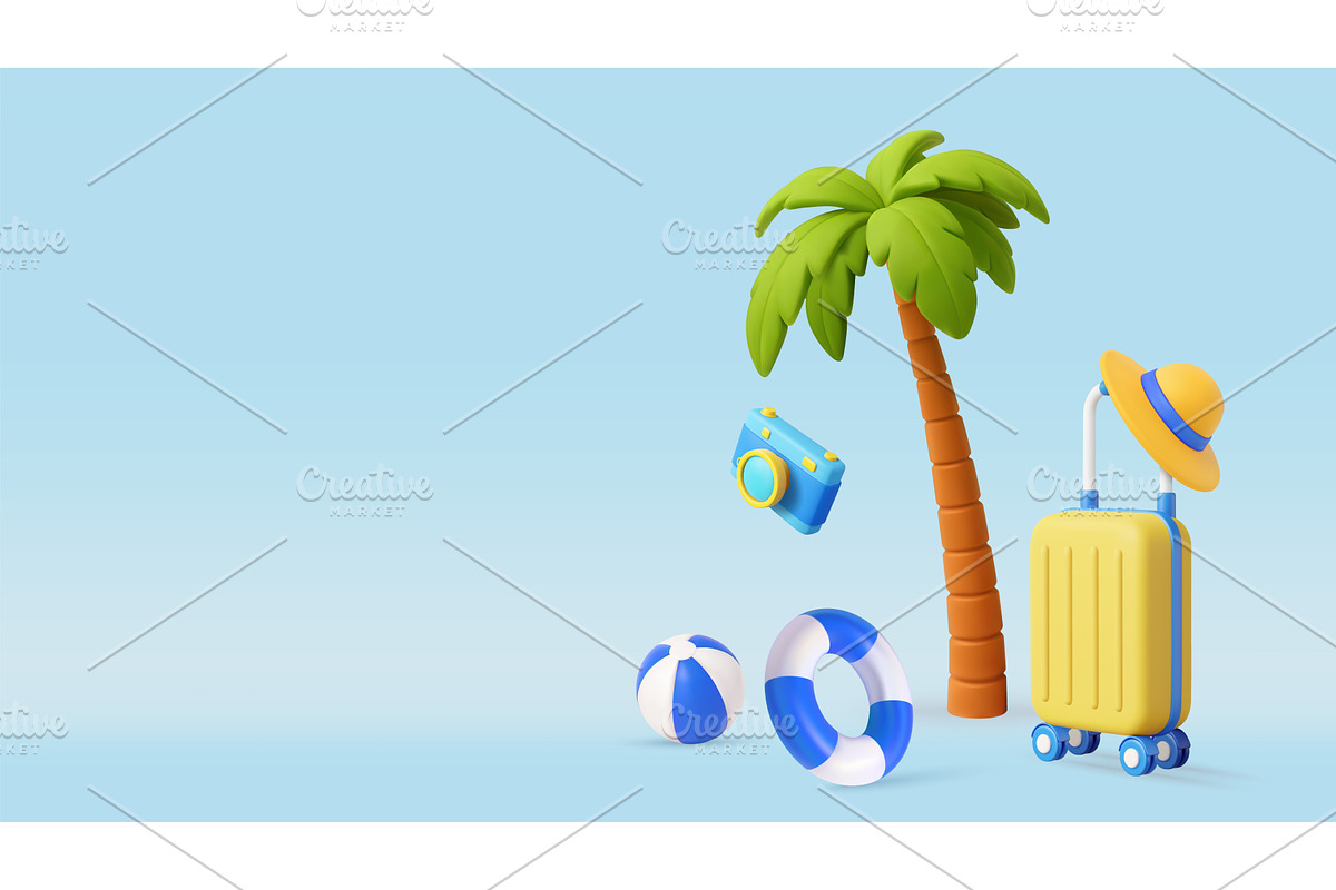 3d Tropical Travel Scene with, an Object Illustration by ModVector