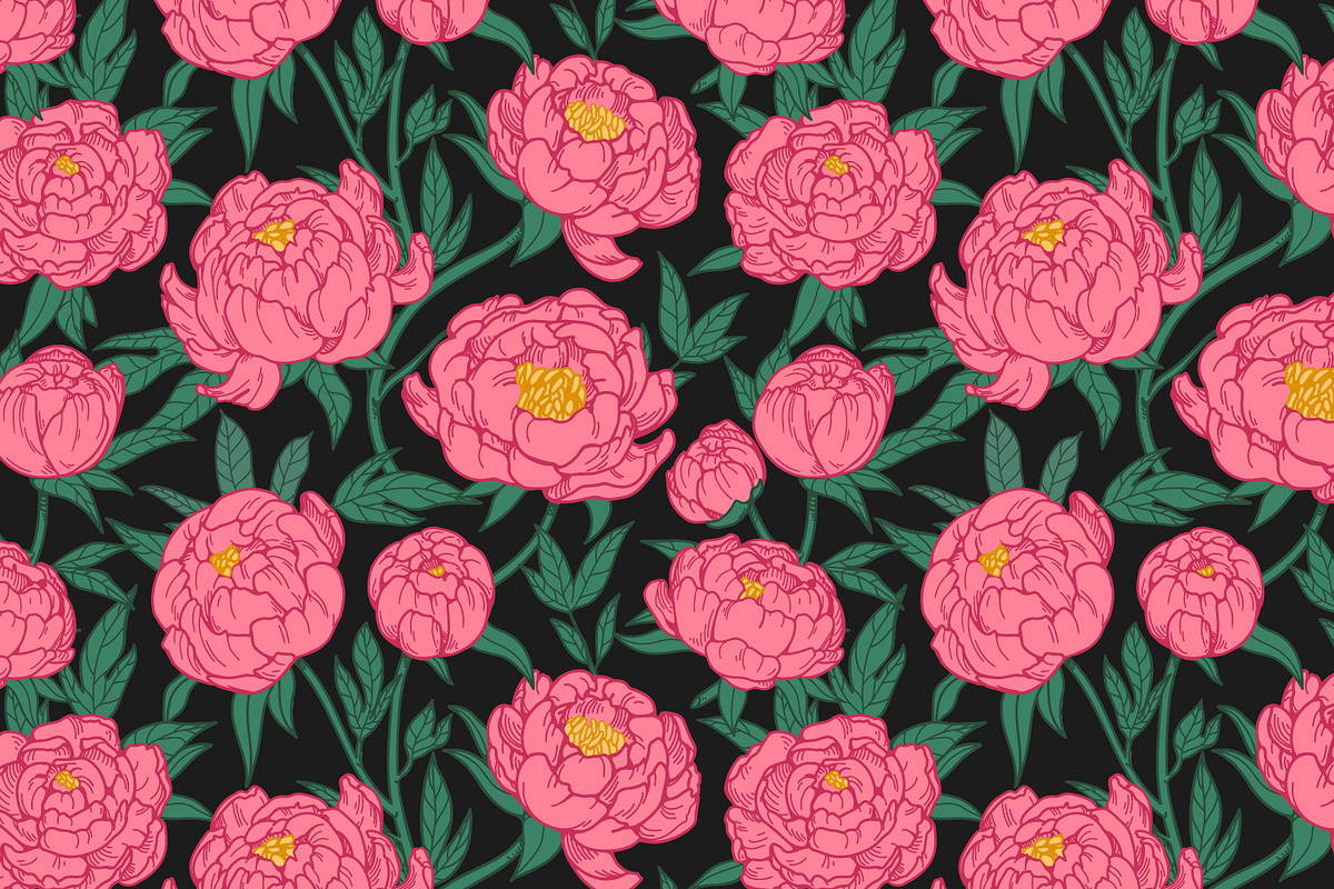 Peony flowers patterns, backgrounds, a Decorative Illustration by Good Studio (Photo 5 of 11)