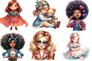 Watercolor Cute Girl Clipart Bundle, an Illustration by Designking (Thumbnail 2 of 4)