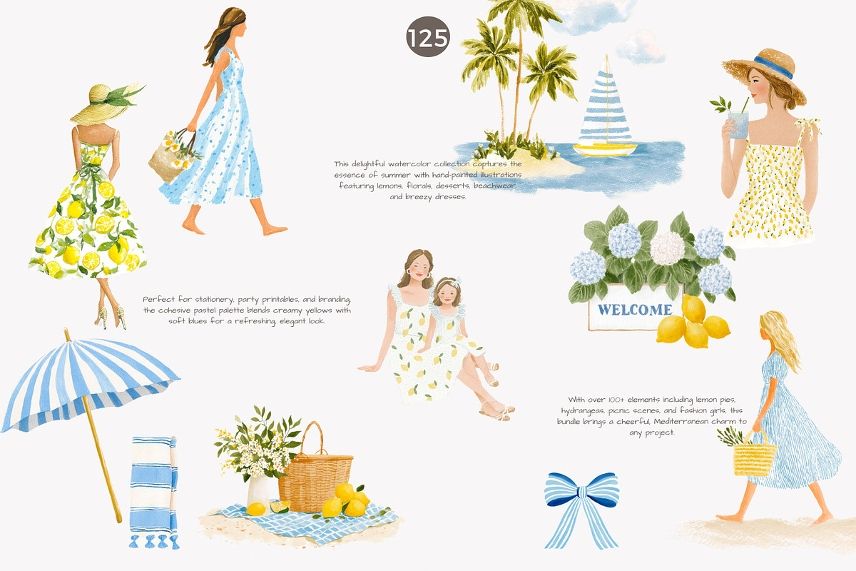lemon clipart summer fashion clipart, a Decorative Illustration by Patishop Art (Photo 4 of 10)