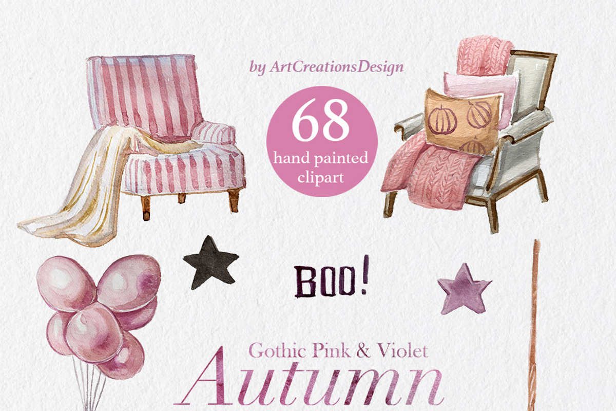 Gothic Pink&Violet Autumn Clipart, a Seasonal Illustration by ArtCreationsDesign (Photo 6 of 13)