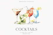 Watercolor Cocktails, a Food Illustration by PeDe Designs (Thumbnail 1 of 9)