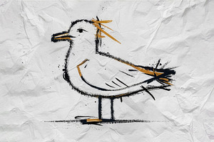 Sketch of a seagull with yellow acce, a Photo by Imaginarium