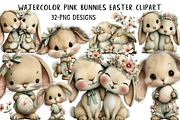 Watercolor Pink Bunnies Easter Clipa, an Illustration by Daily.Designs (Thumbnail 1 of 8)