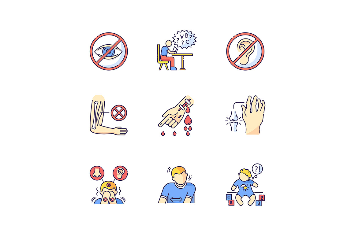 Illness types RGB color icons set | Outline Icons ~ Creative Market