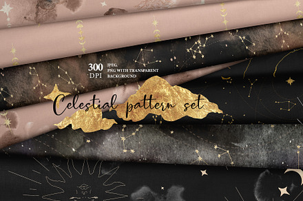 Celestial pattern set, a Pattern Graphic by FloraProject