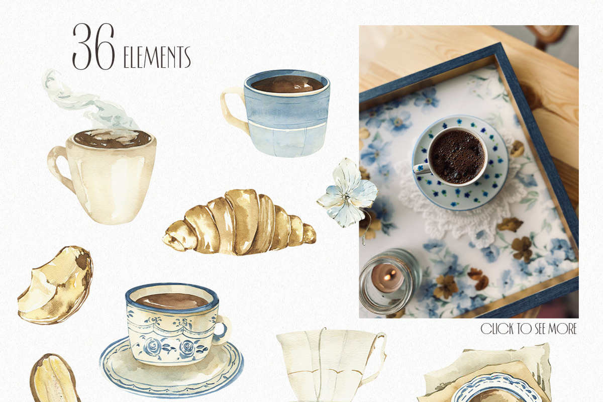 Watercolor Morning clipart., an Object Illustration by ArtMaslyana (Photo 2 of 6)