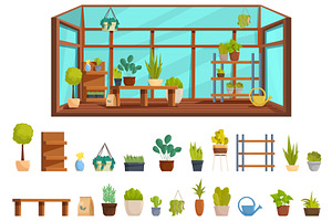 Greenhouse Interior Icons Set