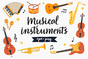 Musical Instruments Clipart + BONUS, an Object Illustration by mejorana (Thumbnail 1 of 5)