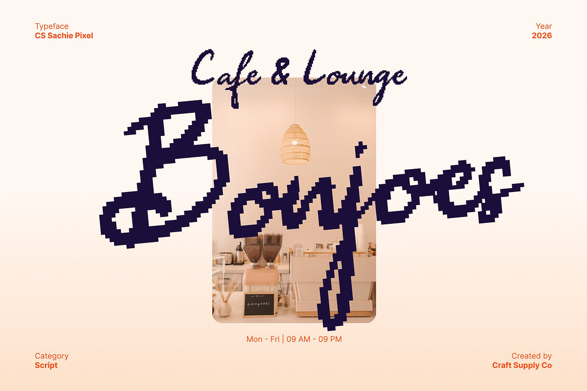 CS Sachie Pixel, a Script Font by Craft Supply Co. (Photo 7 of 8)