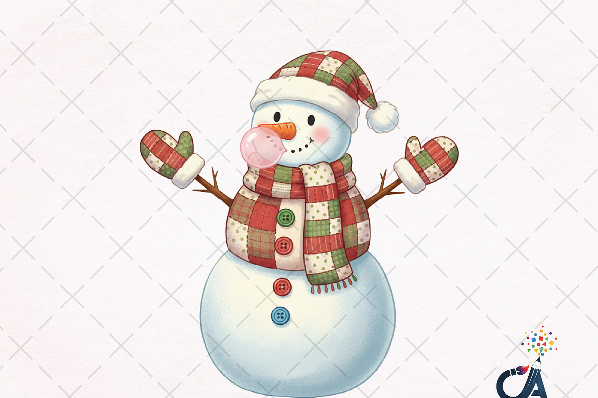 Cute Patchwork Snowman Christmas PNG, an Illustration by Creative Art (Photo 1 of 6)