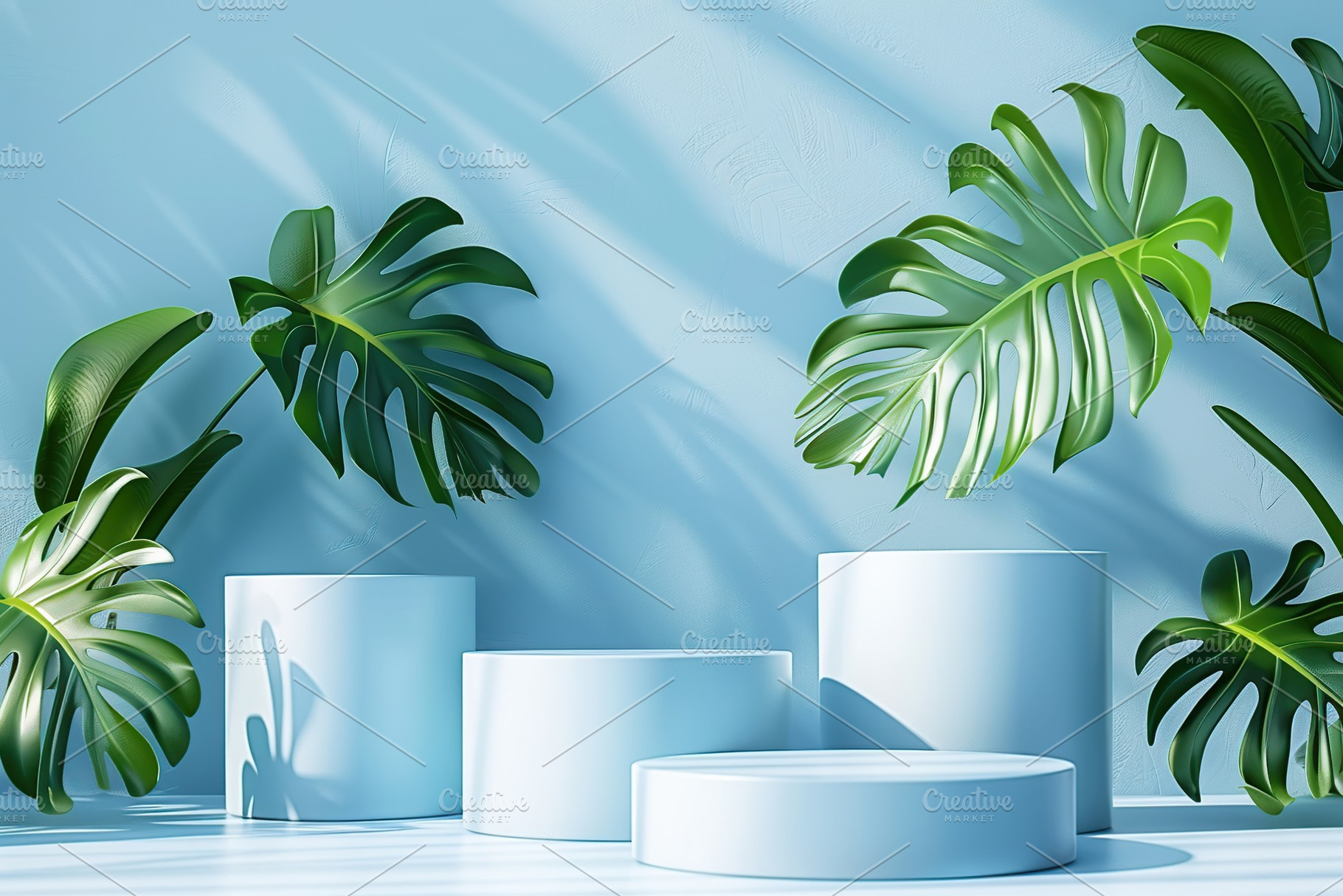 Empty podium for presentation of different goods and items with green nature le, a Background Photo by AlyaAnd