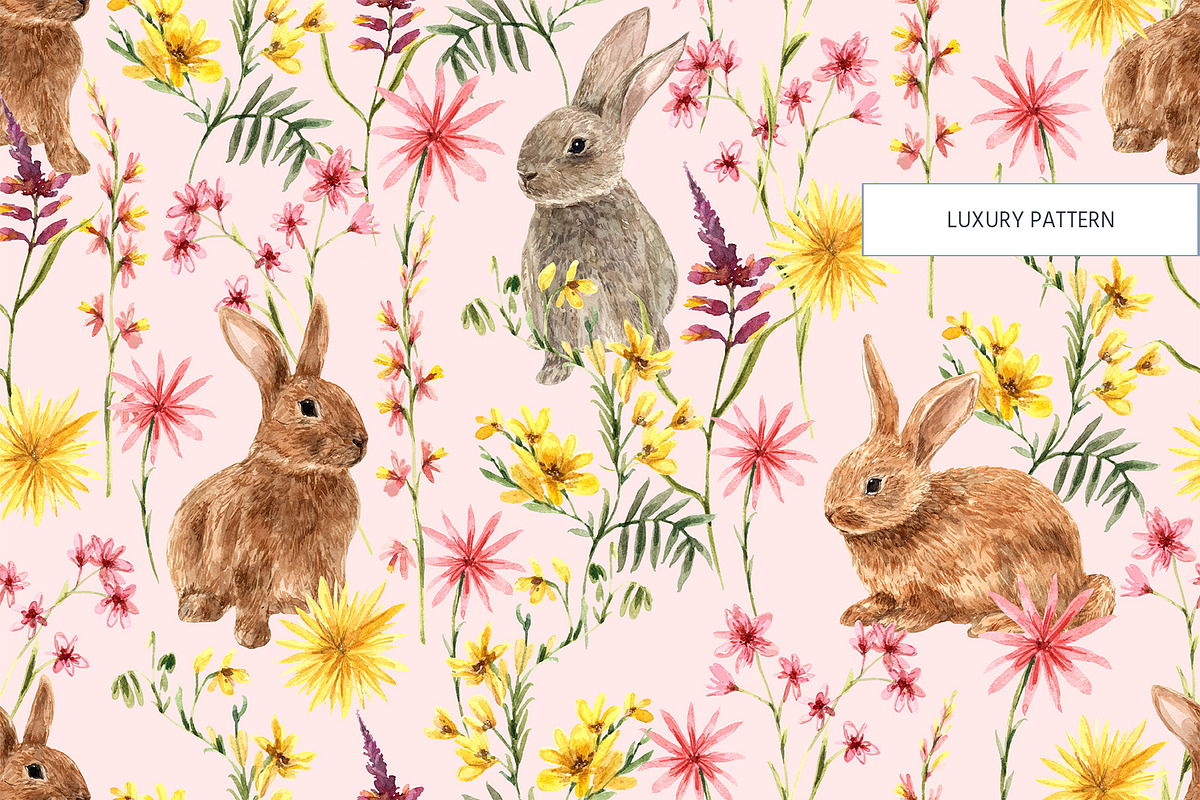 CUTE BUNNIES & florals, a Pattern Graphic by HannaStudio (Photo 9 of 9)