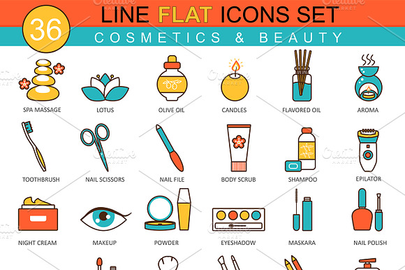 36 Beauty Cosmetics Line Flat Icon