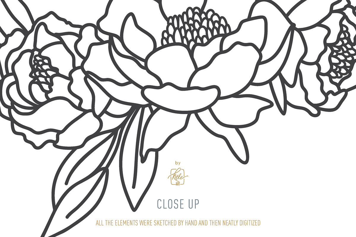 WILDFLOWER LINE-ART WREATHS, an Object Illustration by Kate Art (Photo 7 of 13)