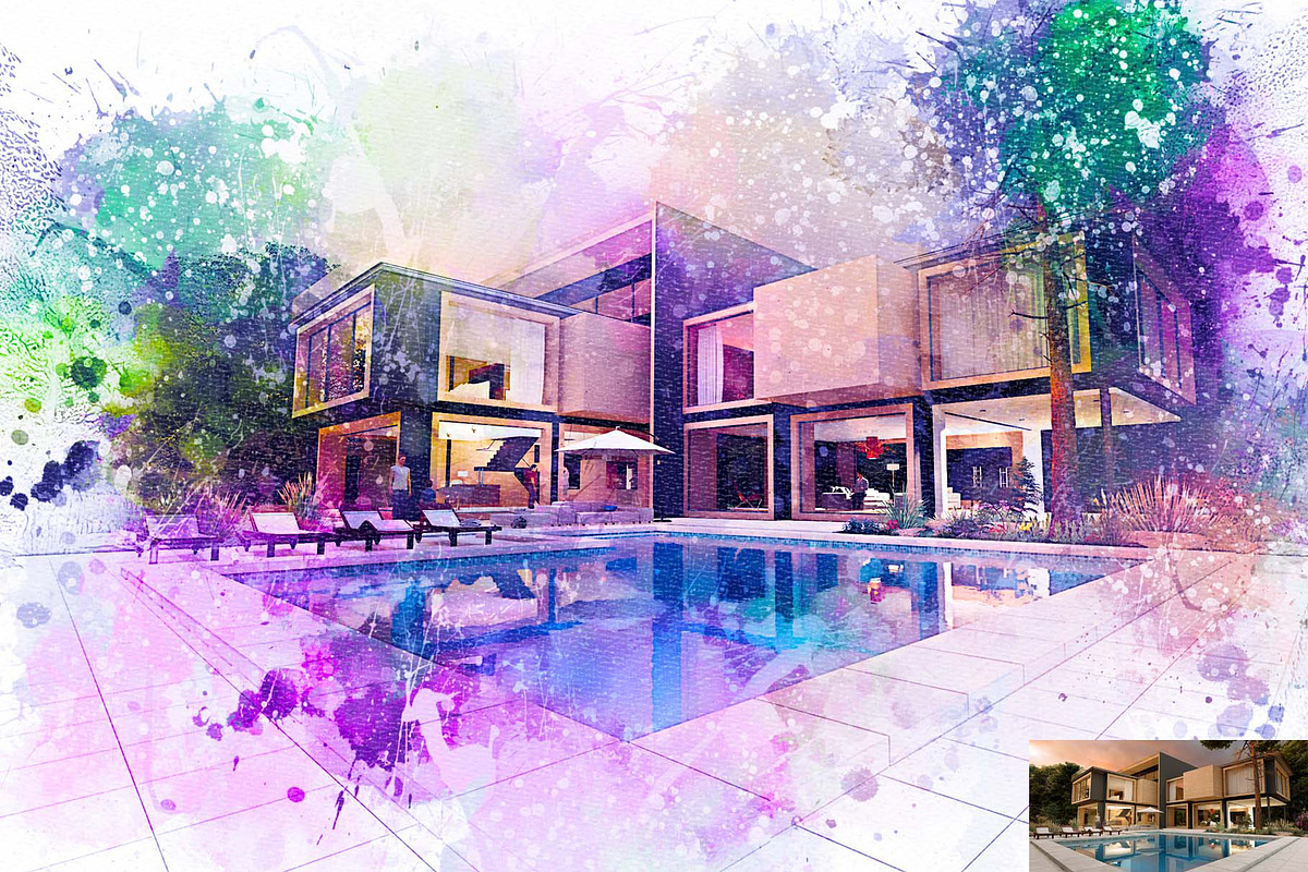 Architecture Watercolor Drawing, an Action Add-On by MRI STUDIO (Photo 2 of 11)