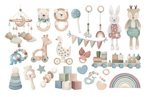 Pastel Boho Baby Toys Clipart