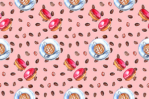 Coffee And Macaroon Seamless Pattern