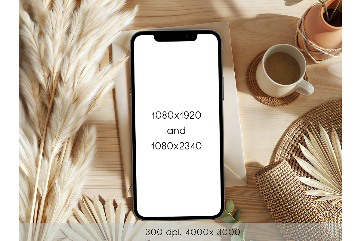 Boho Desktop Phone Mockup, a Product Mockup by MockupWizard (Photo 2 of 4)