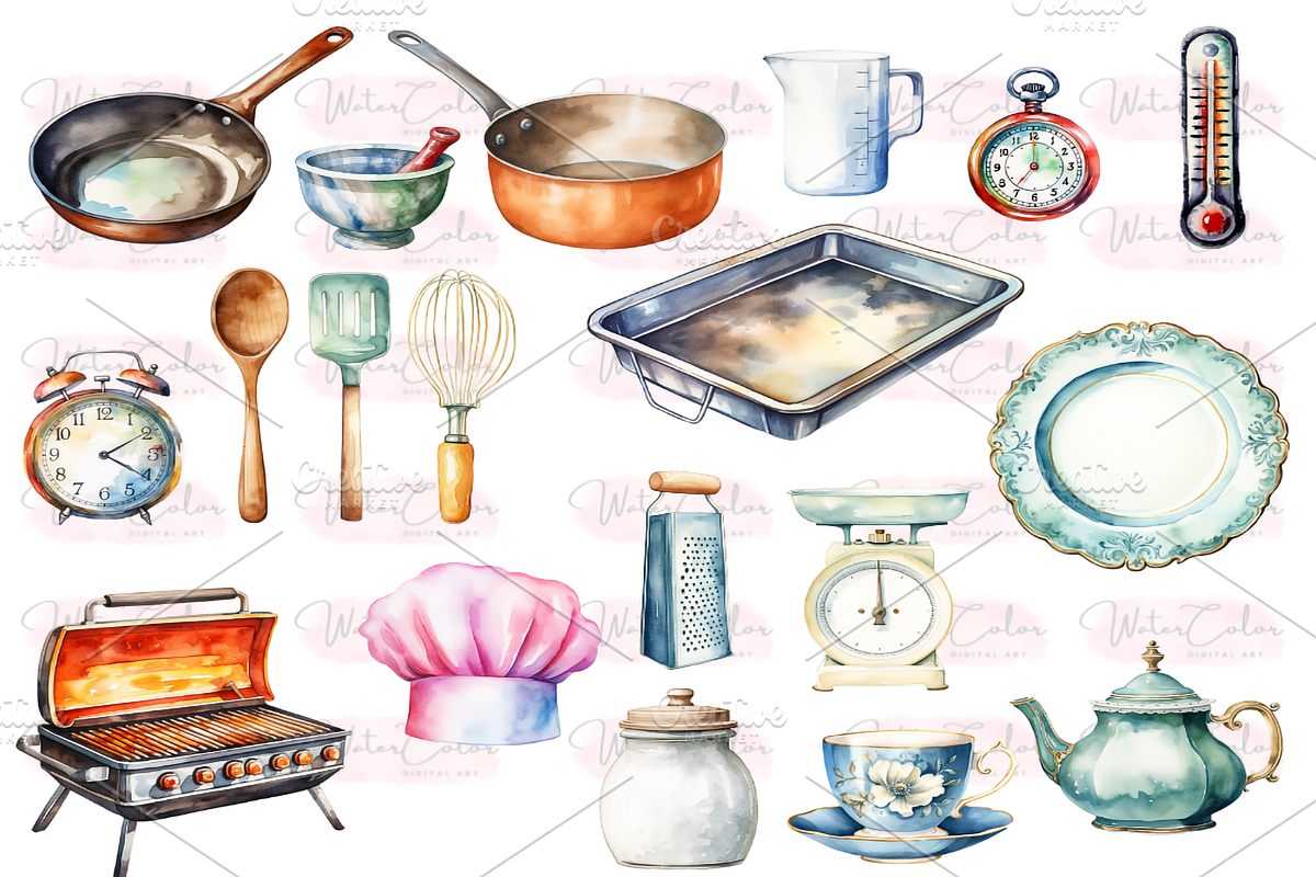 Kitchen Utensils Collection Clipart, a Food Illustration by Watercolor Digital (Photo 2 of 9)