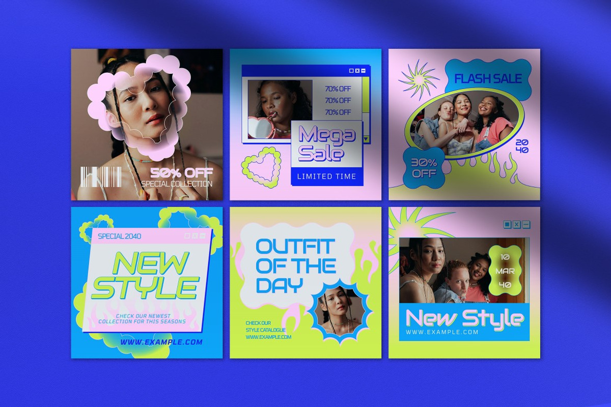 Blue Y2K Fashion Instagram Pack, a Social Media Template by graphicook (Photo 2 of 5)