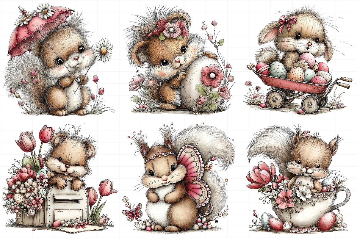 Whimsical Easter Squirrel Clipart, an Illustration by Daily.Designs (Photo 6 of 8)