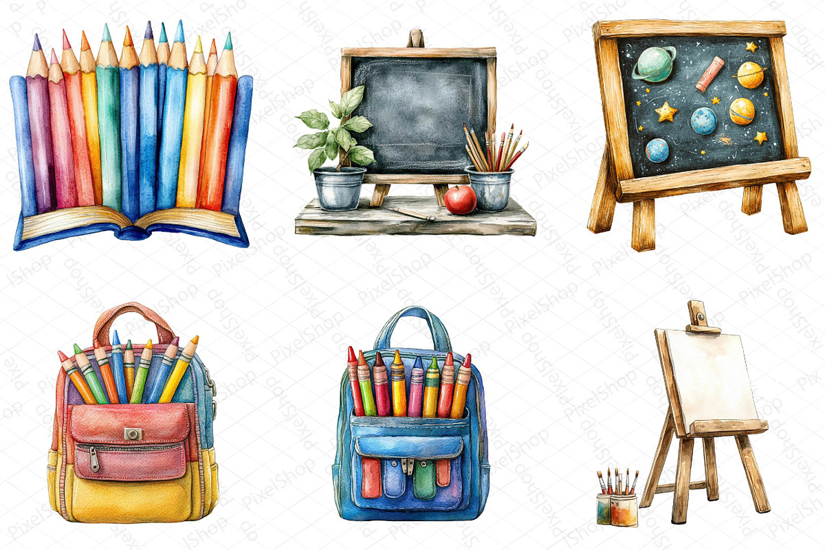 Watercolor Fun School Activities Cli, an Illustration by DreamPrint404 (Photo 2 of 6)