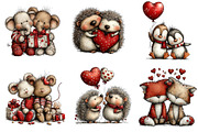 whimsical valentine animals clipart, an Illustration by CreationArt (Thumbnail 2 of 5)