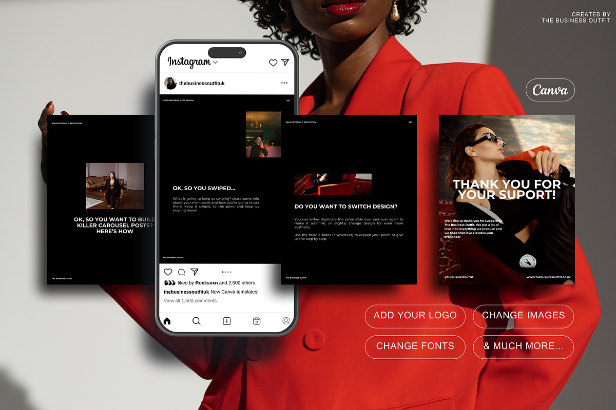 CANVA Bold Red Insta Posts & Stories, a Social Media Template by thebusinessoutfit (Photo 6 of 28)