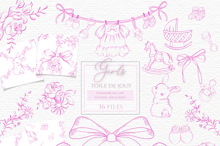 Toile de jouy, baby shower clipart,, an Illustration by Invite to Clipart