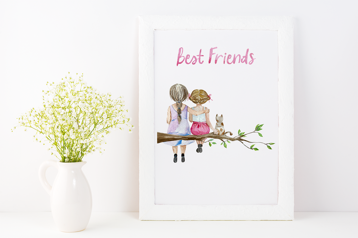 Best Friends - Watercolor Clip Arts, an Illustration by Tati Bordiu (Photo 3 of 4)
