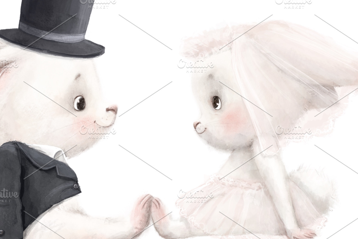 Bunny wedding. Illustration., an Animal Illustration by sheincar (Photo 6 of 8)