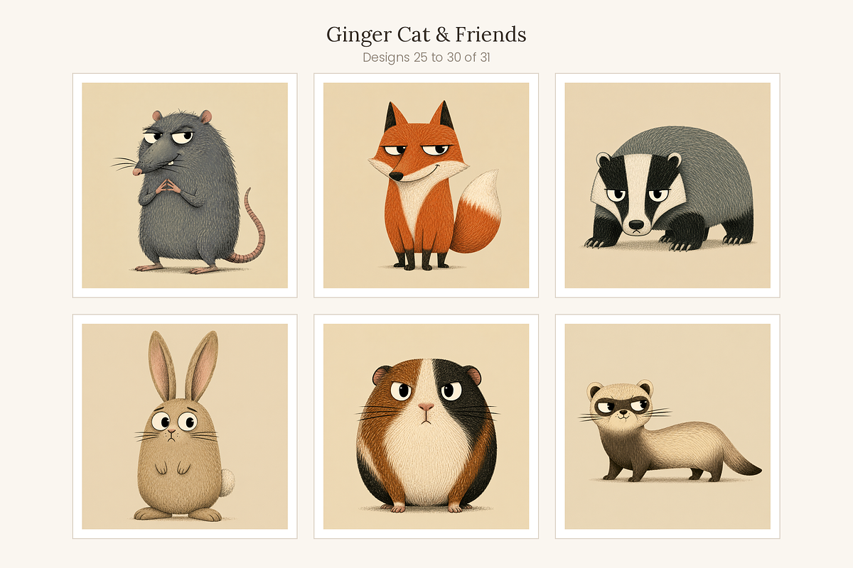 Ginger Cat & Friends Clip Art, an Animal Illustration by LanternkinStudio (Photo 10 of 15)