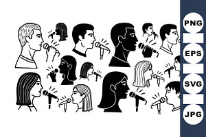 Microphone Singing Silhouettes Set, an Illustration by designvectx