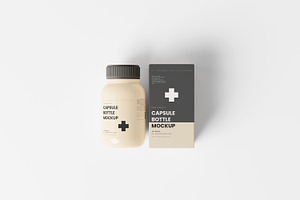 Capsule Bottle With Box Mockup